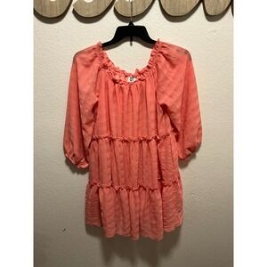 Made with Love Coral Ruffle Tiered Off Shoulder Mini Dress